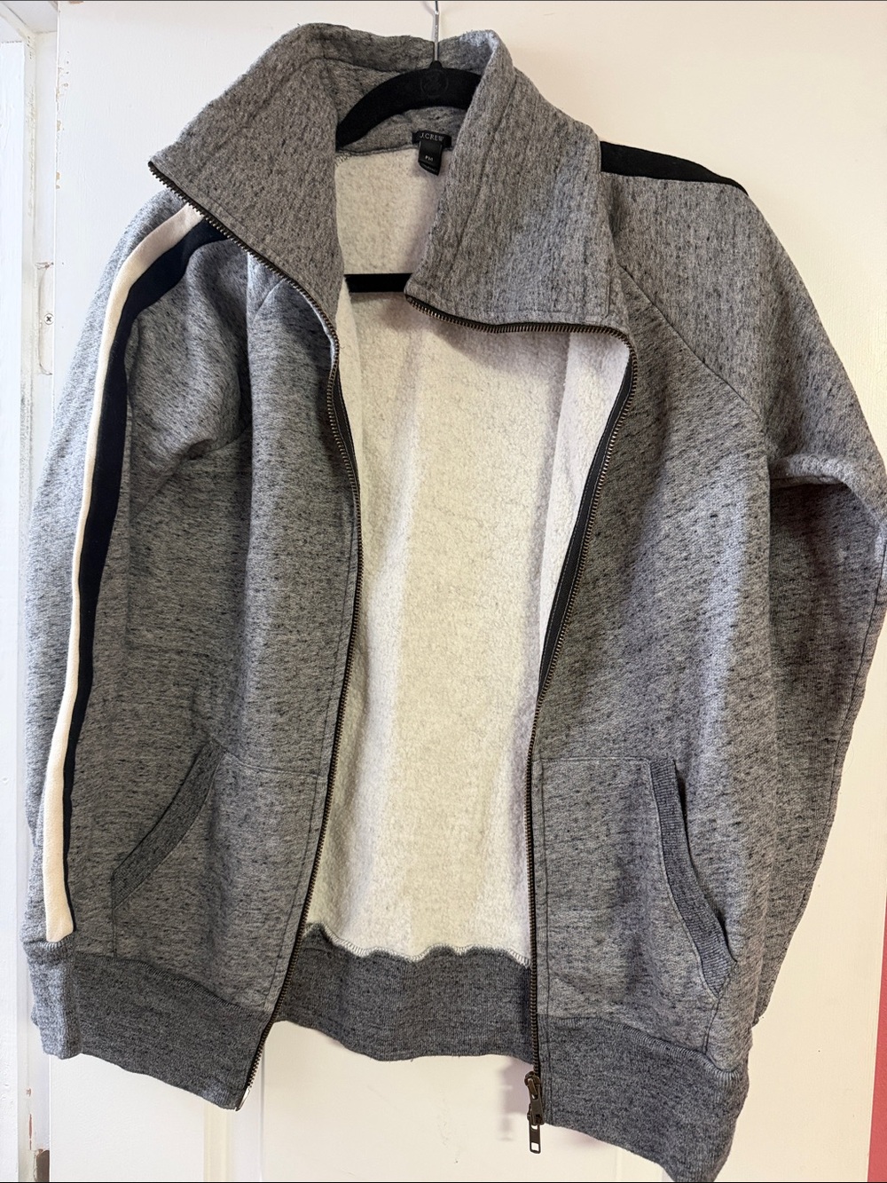 JCREW Cozy Grey Zip-Up Jacket with Contrast Stripe